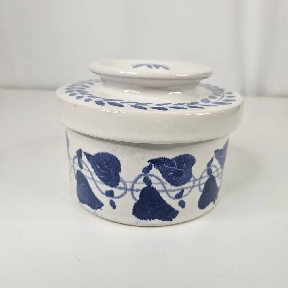 Vintage Amnion Triana Salt Glaze Stoneware Floral Print Butter Crock W Lid
